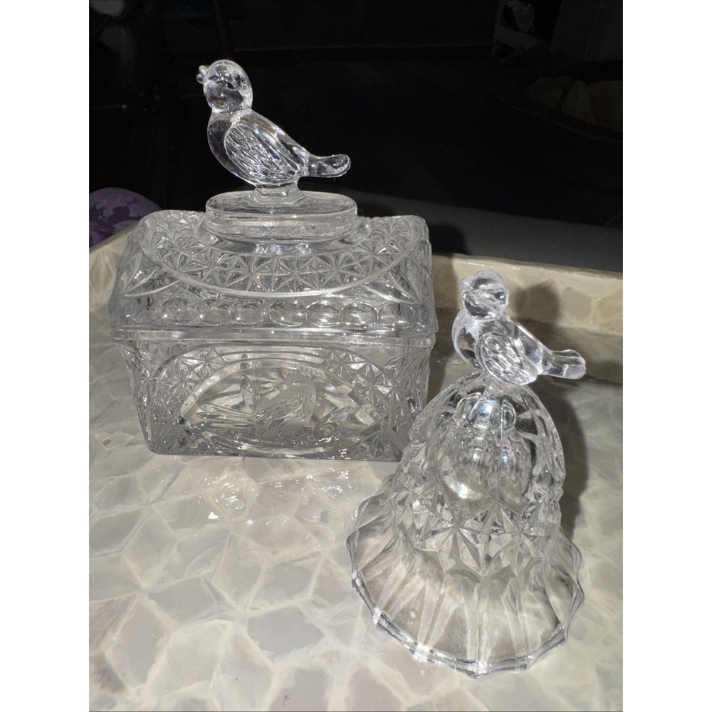 Vtg Crystal Bell With Bird 3.5 Inch Cut Glass